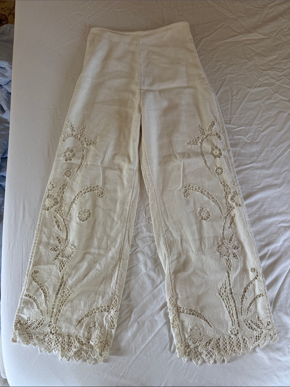 Anthropologie Cream Lightweight Textured Pants
